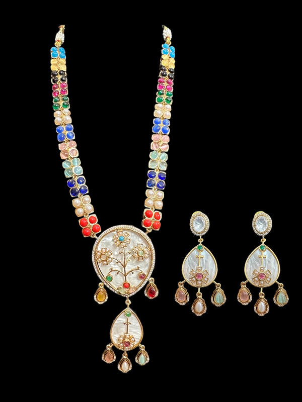 DNS134 kundan necklace set - Navratan ( READY TO SHIP )