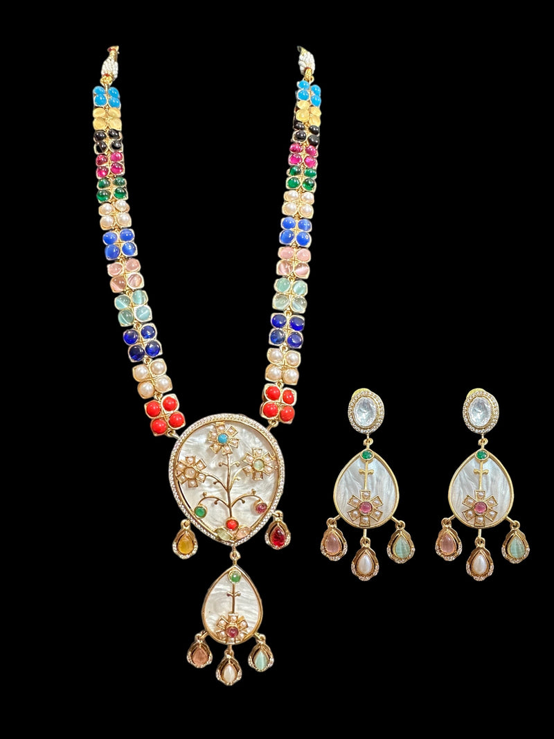 DNS134 kundan necklace set - Navratan ( READY TO SHIP )