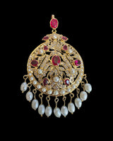 Gold-Plated Silver Ruby & Freshwater Pearl Pendant Set | 92.5 Silver | Elegant Zircon Design ( READY TO SHIP )