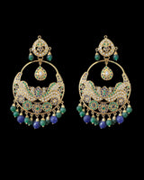Aayra jadau chandbali earrings - Emerald sapphire pearl ( READY TO SHIP )