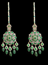 DLN138 Mandira Long CZ Pearl Mala with Green Beads – Necklace & Earrings Set ( READY TO SHIP )
