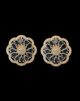 C587 Gold-Plated CZ Choker Set in Black& Pearl Strings | Elegant Black Stone Necklace with Studs
 ( READY TO SHIP )