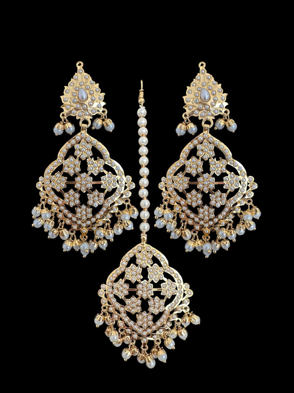 Mehru Jadau chandbali earrings tika in pearls ( READY TO SHIP )