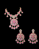 DNS220 ✨ Gold-Plated Ruby & Zircon Short Necklace Set — Vibrant Collarbone Elegance ( READY TO SHIP )