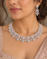 DNS510 Silver-Plated CZ Necklace Set with Pink Stones ( READY TO SHIP )