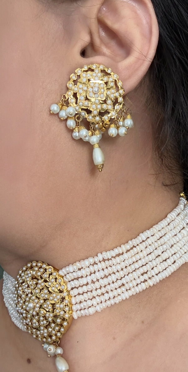 C580 Freshwater Pearl Choker with Earrings – Gold-Plated Elegance ( READY TO SHIP )