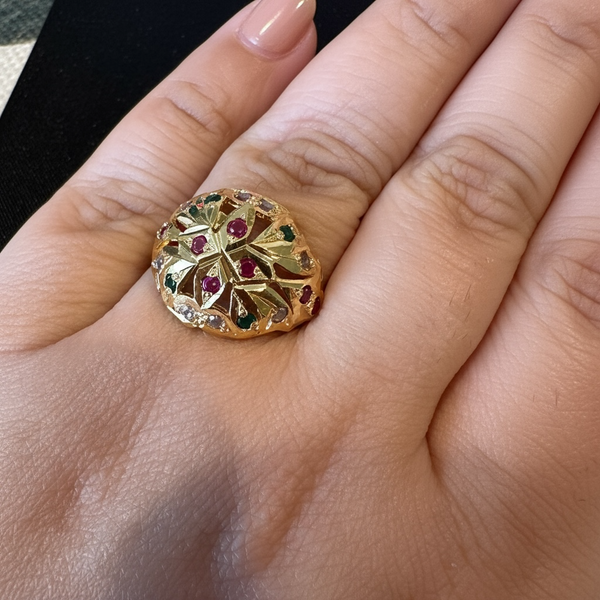 Ruby Emerald Zircon Ring – Gold-Plated 92.5 Silver ( READY TO SHIP )