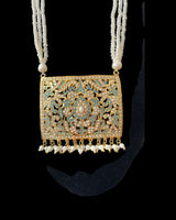 Gold-Plated Turquoise & Freshwater Pearl Pendant Earrings Set (READY TO SHIP)