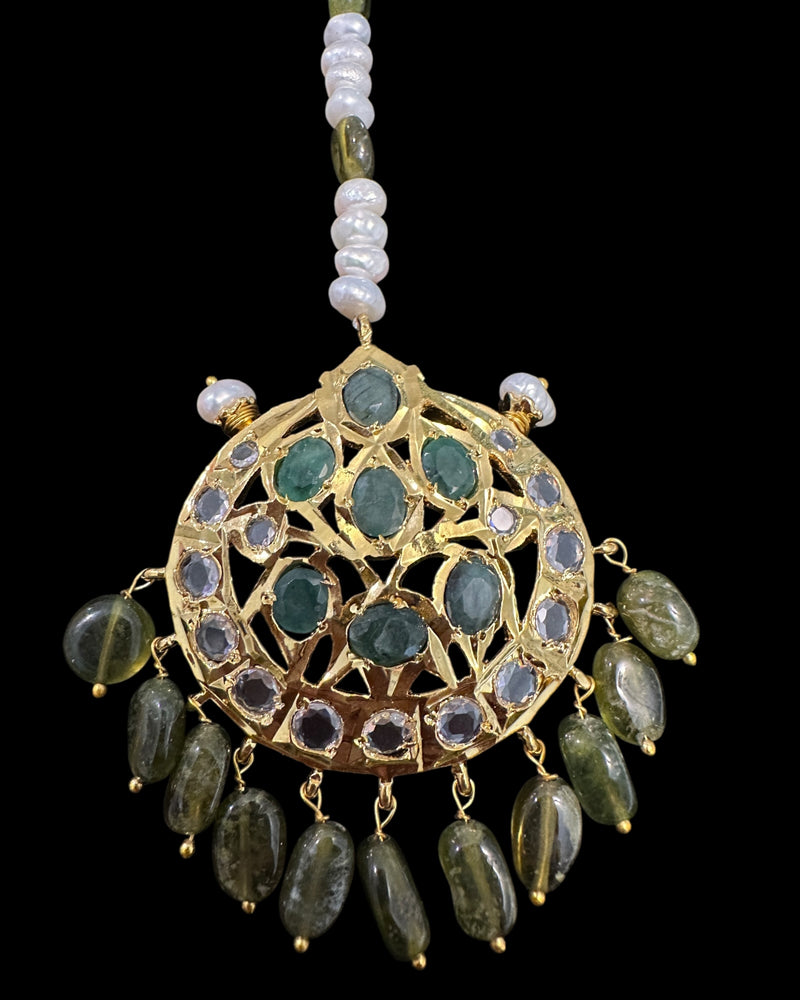 DJTK369 Insia Tika in Freshwater Pearls & Emerald Stones – Gold-Plated ( READY TO SHIP )