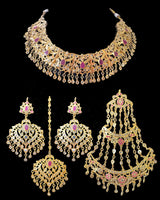 BR599 Aleeza Bridal Polki Necklace Set with Earrings, Jhumar & Tikka ( READY TO SHIP )