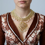 Ekta Gold-Plated Bridal Set with Earrings, Tika & Jhoomar –Pearls ( READY TO SHIP )