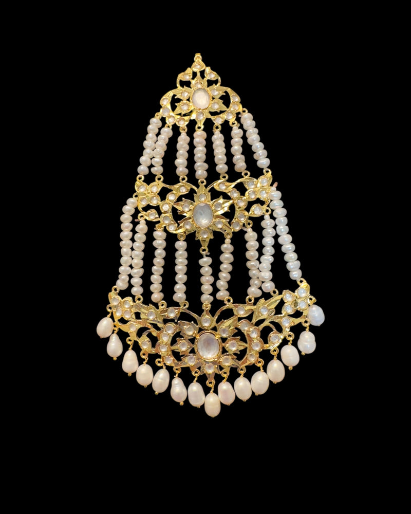 DJHR158 Hyderabadi Gold-Plated Moissanite Polki Jhumar with Freshwater Pearls ( READY TO SHIP )