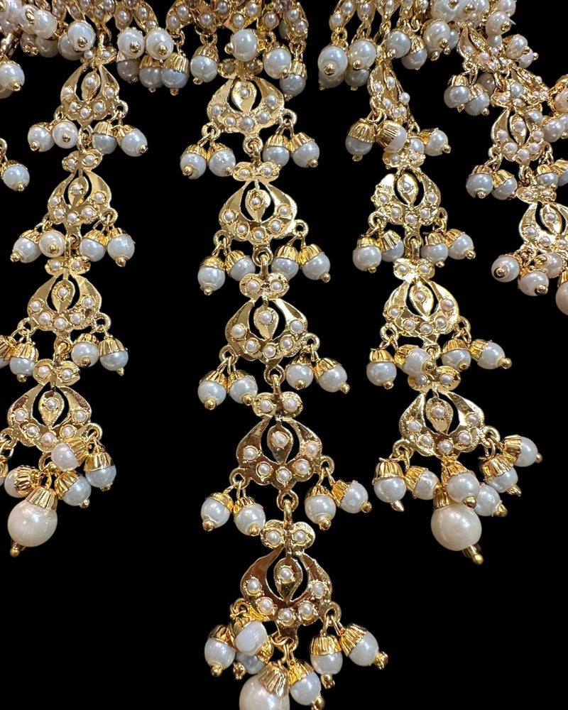 Dangler Choker Set with Earrings & Tika – Gold-Plated Zircon & Pearl Elegance ( SHIPS IN 4 WEEKS )