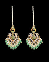 ERS82 Gold-Plated Meenakari Chandbali Earrings with Pearl Ear Support - Green ( READY TO SHIP)