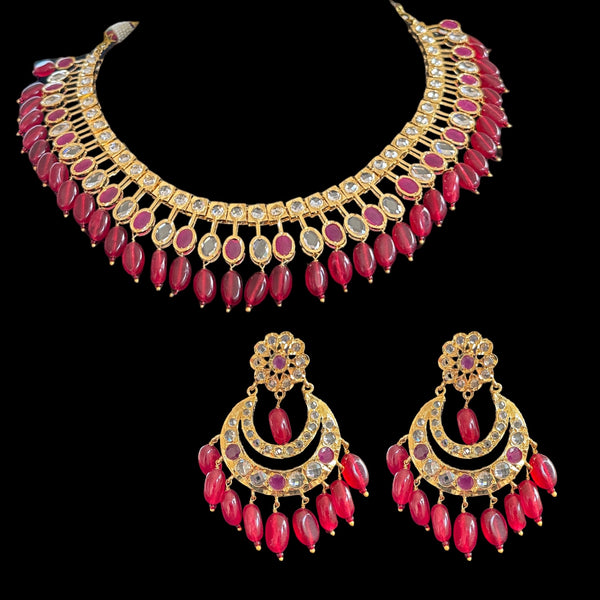 DNS91 gold plated necklace with ruby beads ( READY TO SHIP )