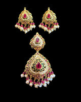 Ruby Emerald Pearl Pendant Set – Gold-Plated 92.5 Silver ( READY TO SHIP )