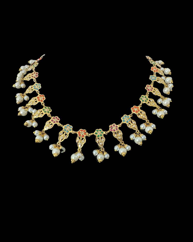 DNS193  Alea punjabi Jadau necklace  set - Navratan   (READY TO SHIP)
