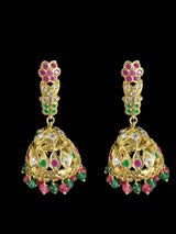 DER594 rooha jhumkas in ruby emerald / red green  ( READY TO SHIP)