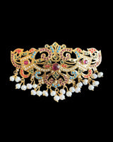Navratan Gold-Plated 92.5 Silver Passa Hair Clip with Freshwater Pearls ( READY TO SHIP )