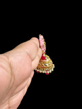 Kundan and meenakari jhumka - pink  ( READY TO SHIP )