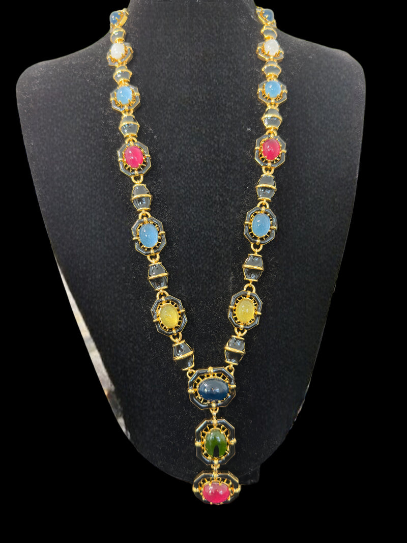 DLN72 Multicolor gold plated gemstone necklace ( READY TO SHIP )