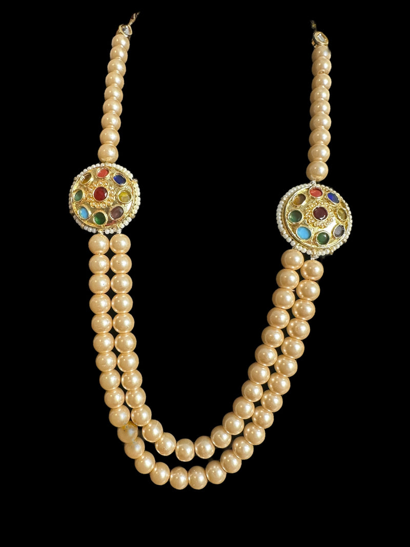 Kundan mala style  necklace - golden pearls   ( READY TO SHIP )