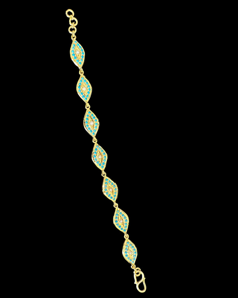 Gold Plated Silver Turquoise Bracelet with Freshwater Pearls (READY TO SHIP )