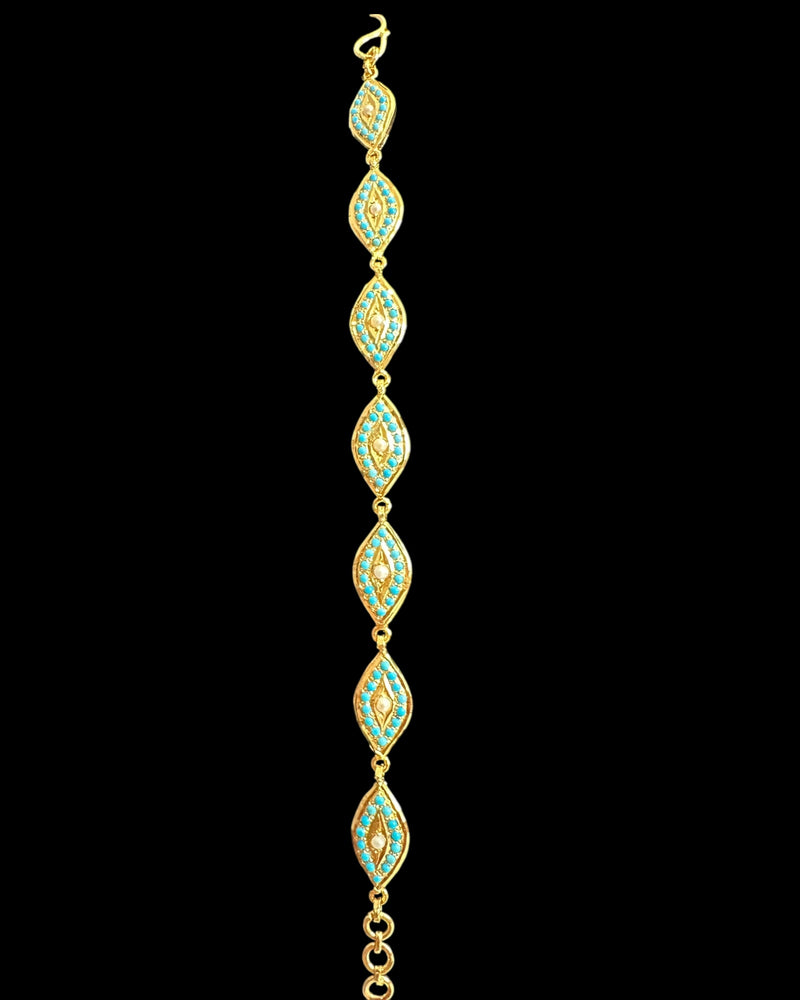 Gold Plated Silver Turquoise Bracelet with Freshwater Pearls (READY TO SHIP )