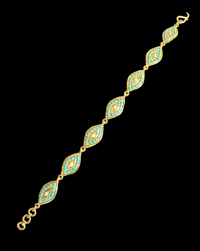 Gold Plated Silver Turquoise Bracelet with Freshwater Pearls (READY TO SHIP )
