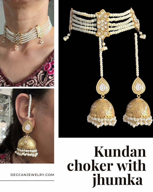 C579 Gold-Plated Kundan Choker with Jhumka Earrings ( READY TO SHIP )