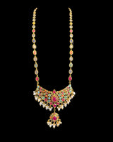 Navratan Multi-Stone Long Mala with Jhumka Earrings | Freshwater Pearls ( READY TO SHIP )