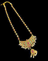 Navratan Multi-Stone Long Mala with Jhumka Earrings | Freshwater Pearls ( READY TO SHIP )