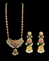 Navratan Multi-Stone Long Mala with Jhumka Earrings | Freshwater Pearls ( READY TO SHIP )