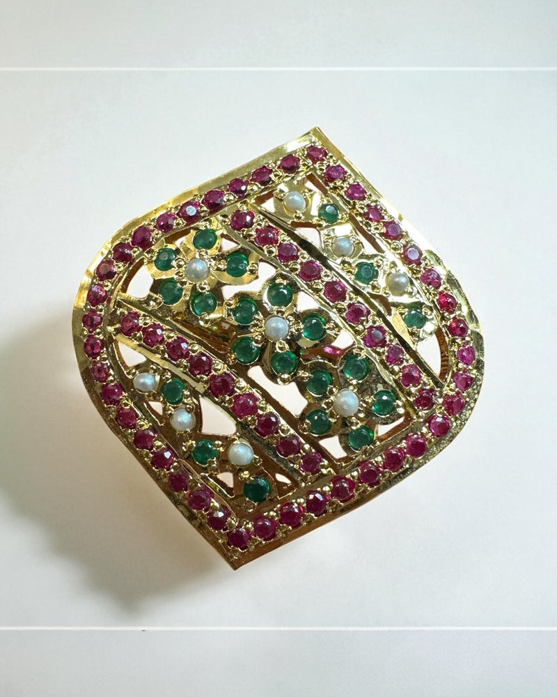 Ruby & Emerald Statement Ring – Gold-Plated Silver Brilliance ( READY TO SHIP )