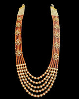 LN508 Gold-Plated Rusty Orange CZ Beads & Shell Pearl Mala ( READY TO SHIP )