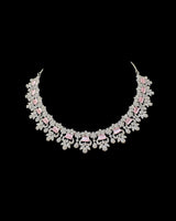 DNS510 Silver-Plated CZ Necklace Set with Pink Stones ( READY TO SHIP )