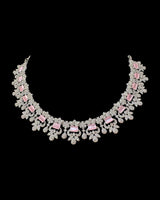 DNS510 Silver-Plated CZ Necklace Set with Pink Stones ( READY TO SHIP )