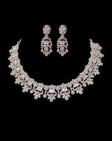 DNS510 Silver-Plated CZ Necklace Set with Pink Stones ( READY TO SHIP )