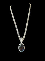 PS350 silver plated Cz pendant set- blue    (READY TO SHIP)