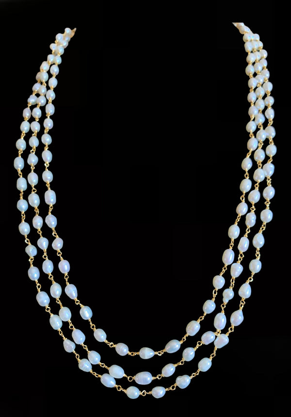 DNS116 Three layered fresh water  pearl mala  (READY TO SHIP )