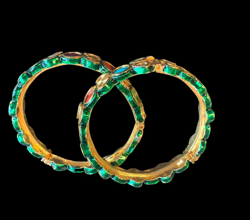 B177 Amelia kundan bangles in navratan ( READY TO SHIP )