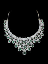 NS515 Silver plated necklace with earrings tika in green ( READY TO SHIP)