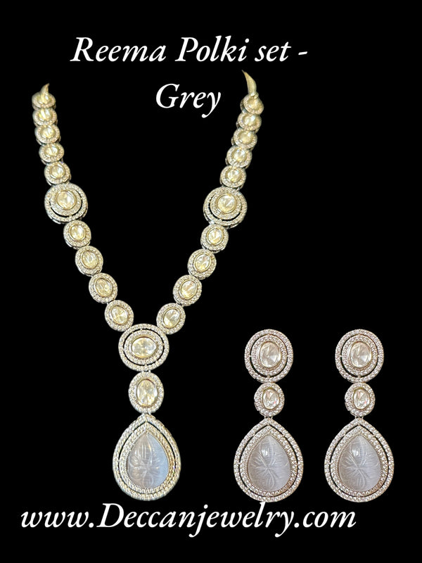 DS11 Reema high quality Polki necklace set - grey ( READY TO SHIP )