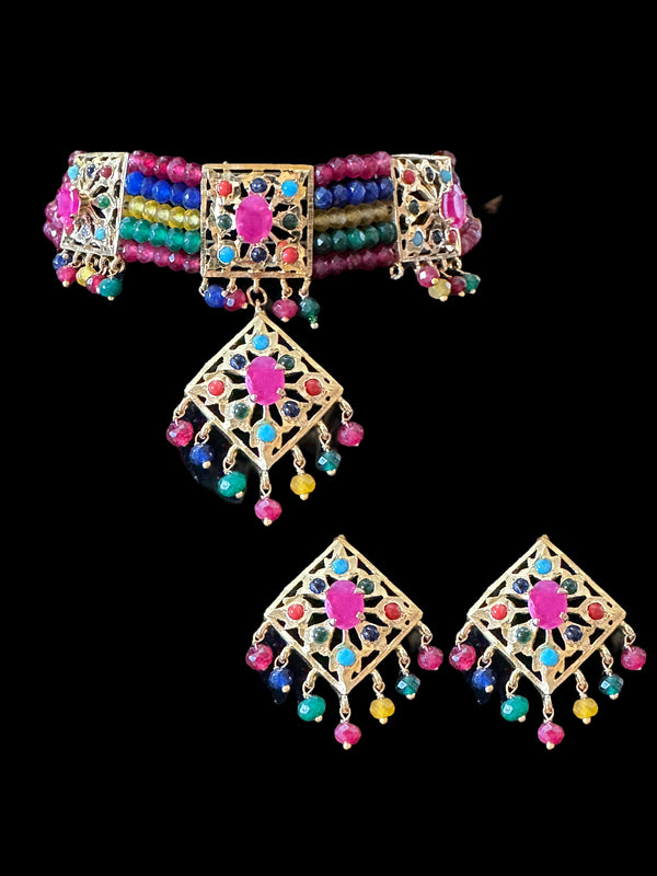 C276 Anushay navratan choker with earrings ( READY TO SHIP)