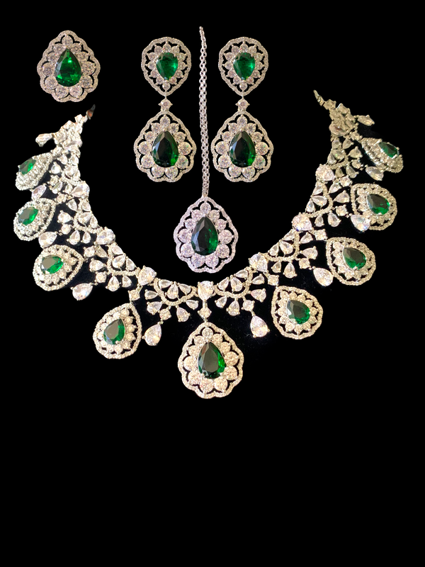 BR95 Cz necklace set - green  ( READY TO SHIP )