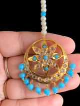 DJTK160 Akbari  tika in turquoise or Feroza  beads      (READY TO SHIP)