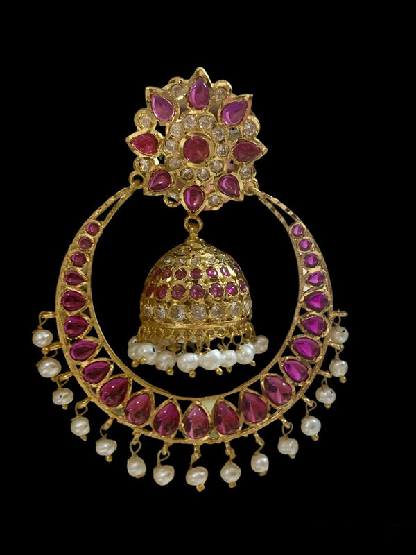 DER548 Ashrita large Chandbali in red with fresh water pearls (SHIPS IN 4 WEEKS )