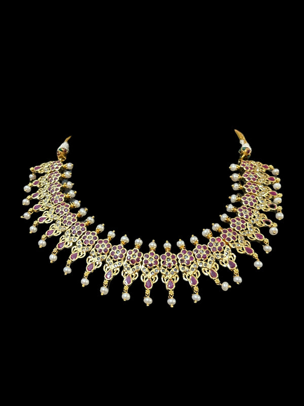 DNS33 Ruby gold plated necklace with earrings in fresh water pearls ( SHIPS IN 4 WEEKS )