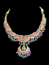 Ruby emerald necklace with earrings in gold plated silver ( READY TO SHIP)