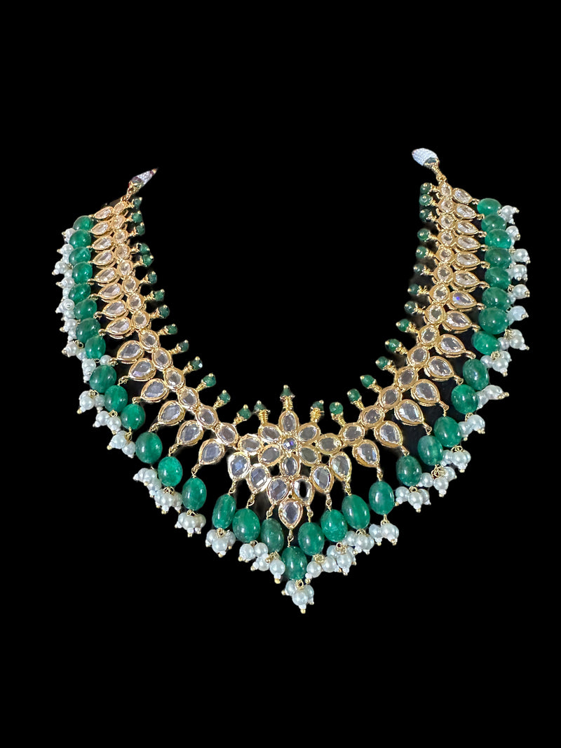 NS519 AMIRA hyderabadi necklace with earrings - emerald  ( READY TO SHIP)